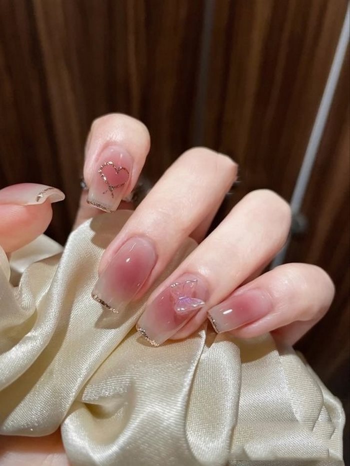 mẫu nail đẹp màu thạch hồng