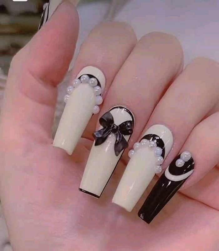 sơn nail màu trắng đen đơn giản