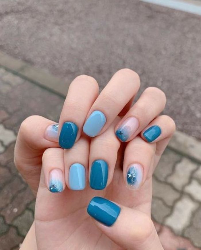Bộ nail đẹp sơn màu xanh biển