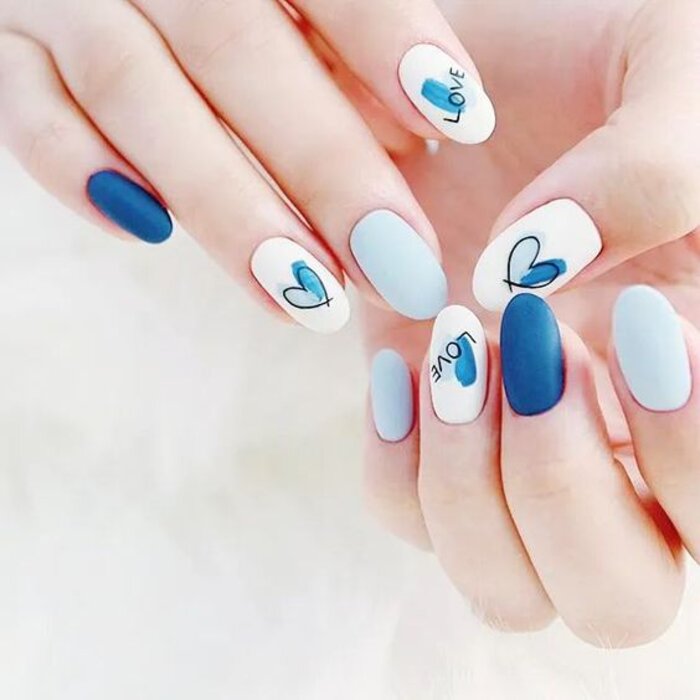 bộ nail màu xanh dương xinh