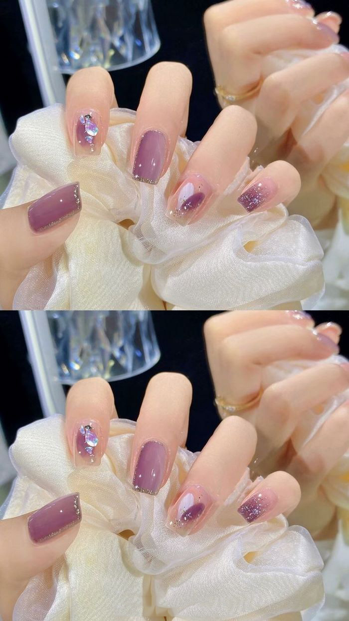 mẫu nail đẹp màu tím