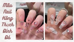 Tổng hợp những mẫu nail màu thạch hồng đính đá lộng lẫy và bắt mắt