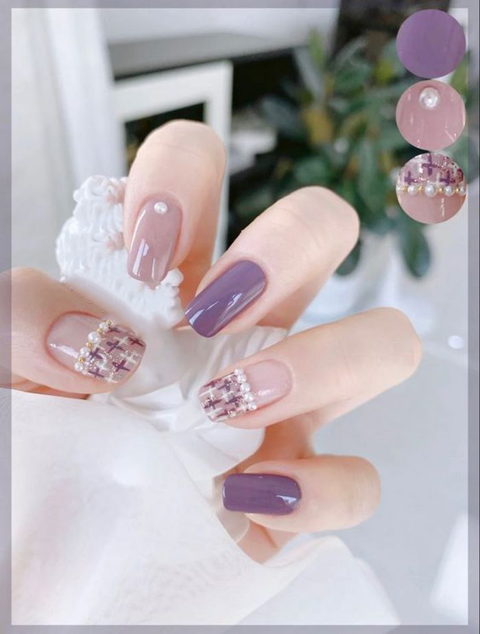 mẫu nail màu tím đơn giản