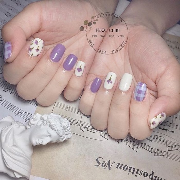 mẫu nail màu tím hot