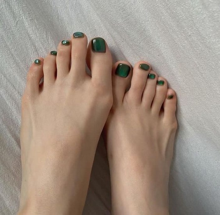 nail chân màu xanh đơn giản xinh