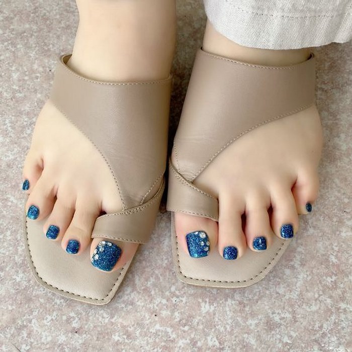 nail chân xanh đơn giản đẹp