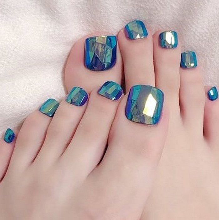 nail chân xanh xinh đơn giản