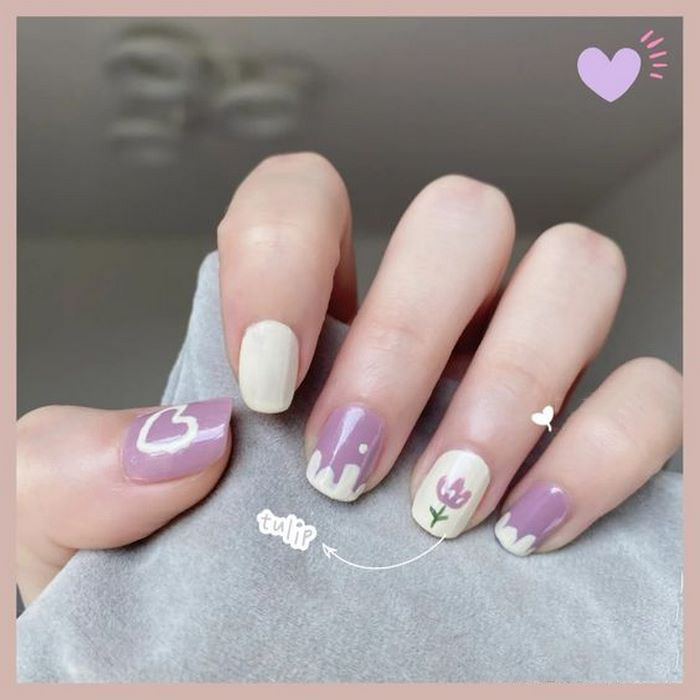 nail tím pastel đơn giản