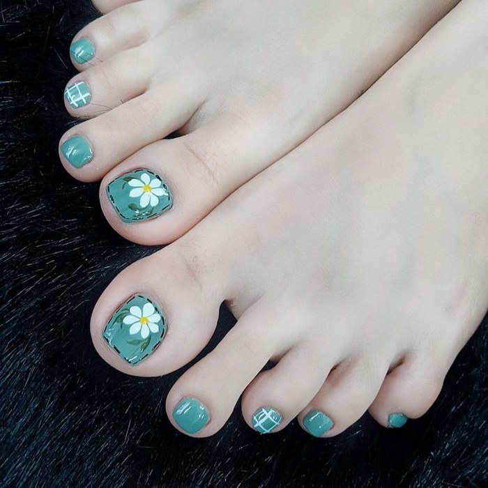 nails chân xanh xinh đơn giản 