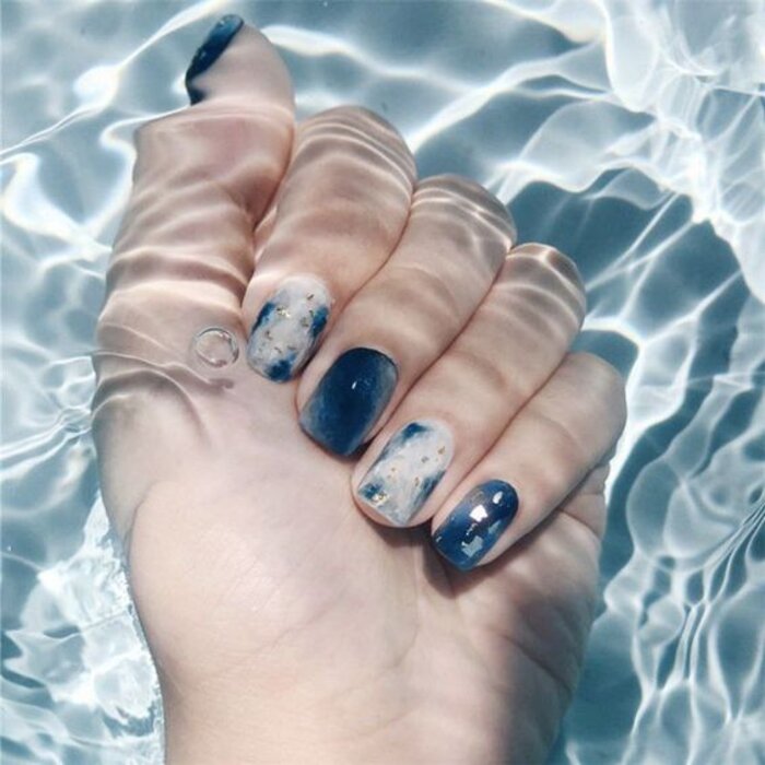 những mẫu nail đẹp nhẹ nhàng màu xanh dương