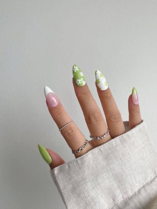 Móng tay giả nail box xanh lá đính nơ trắng (bộ 24 móng) 💖 SẴN KEO DÁN 💖  | Shopee Việt Nam