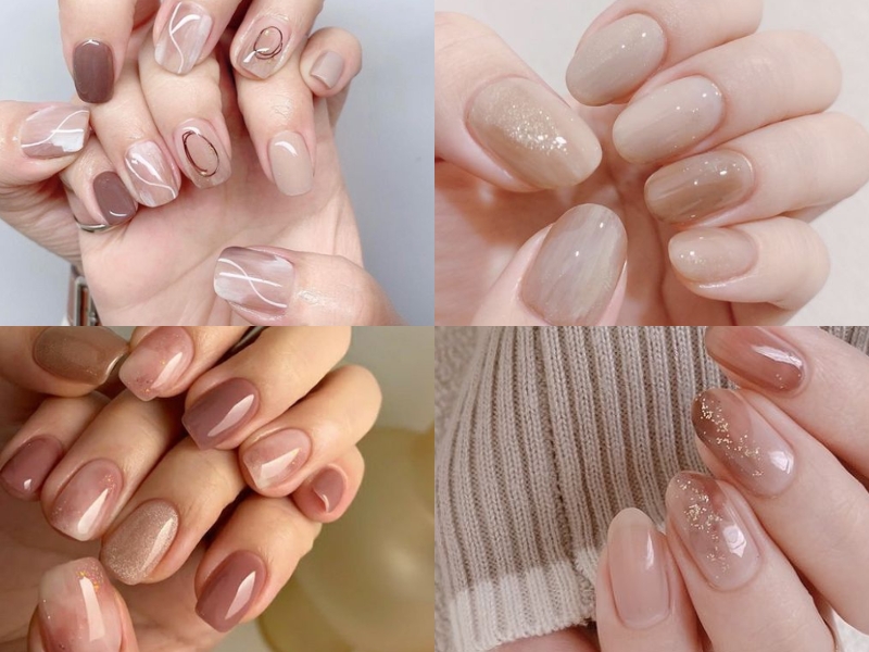 4 mẫu nail màu nude ánh nhũ