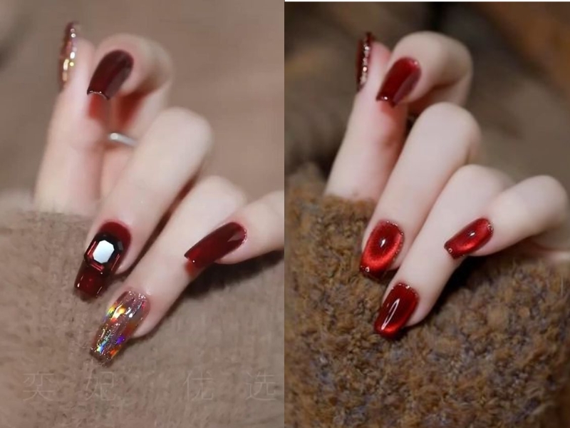 Mẫu nail màu đỏ rượu