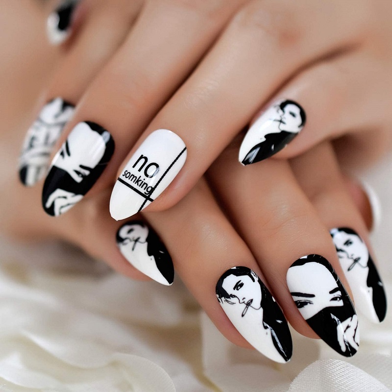 mẫu nail trắng vẽ