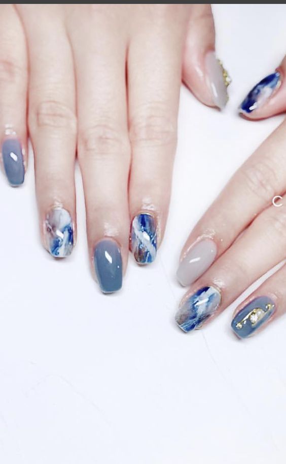 Nail vân đá kết hợp với họa tiết