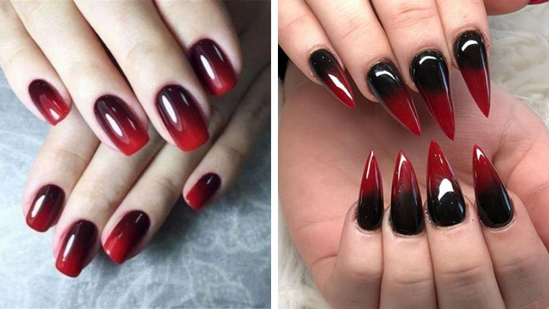 Nail đen đỏ tạo nên nét quyến rũ đầy cá tính