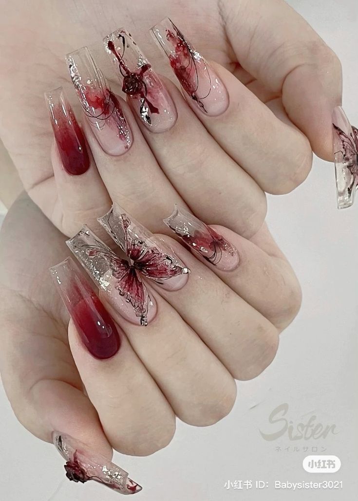 Nail đỏ rượu họa tiết đẹp