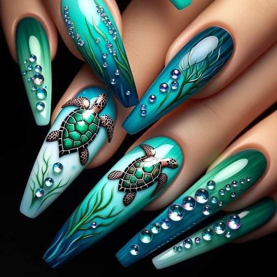 Mẫu móng hình rùa -  Mẫu nail sinh vật biển