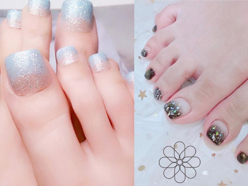 Mẫu nail chân trắng ombre đẹp