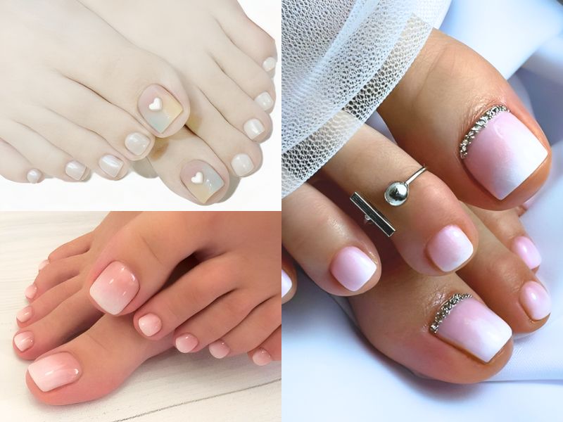 Nail chân trắng màu ombre